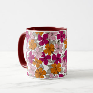 Livsglad Tropisk Hibiskus Blommig Burgunder Två-To Mugg