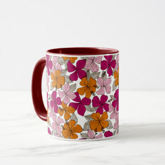 Livsglad Tropisk Hibiskus Blommig Burgunder Två-To Mugg