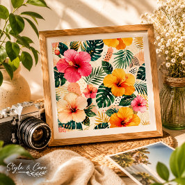 Livsglad Tropisk Hibiskus Blommig Sömlös Mönster Fototryck