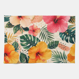 Livsglad Tropisk Hibiskus Blommig Sömlös Mönster Kökshandduk