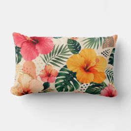 Livsglad Tropisk Hibiskus Blommig Sömlös Mönster Lumbarkudde