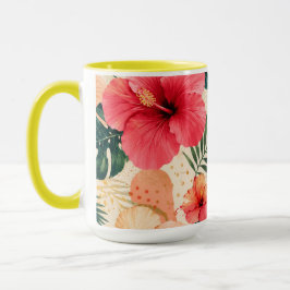 Livsglad Tropisk Hibiskus Blommig Sömlös Mönster Mugg