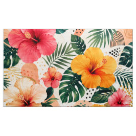 Livsglad Tropisk Hibiskus Blommig Sömlös Mönster Tyg