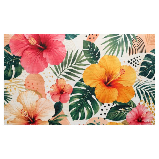 Livsglad Tropisk Hibiskus Blommig Sömlös Mönster Tyg (Yard)