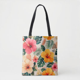 Livsglad Tropisk Hibiskus Blommig Sömlös Mönster Tygkasse