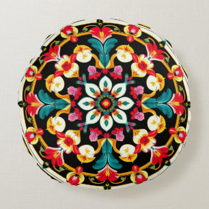 Livsglad utsmyckad mandala-design rund kudde