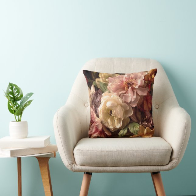 Livsglad vårpeony vintagearrangemang kudde (Stol)