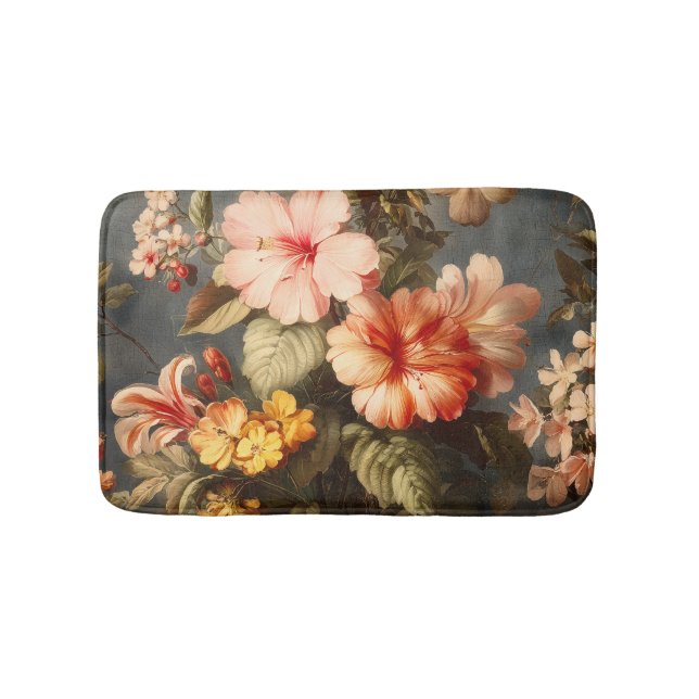 Livsglad Vintage Blomsterarrangemang Badrumsmatta (Framsidan)