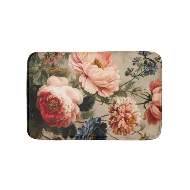 Livsglad Vintage Blomsterarrangemang Badrumsmatta (Framsidan)