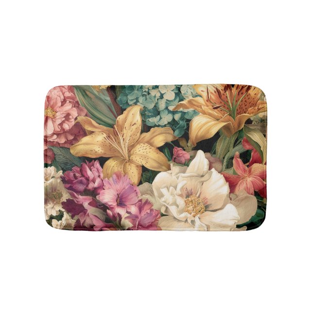 Livsglad Vintage Blomsterarrangemang Badrumsmatta (Framsidan)