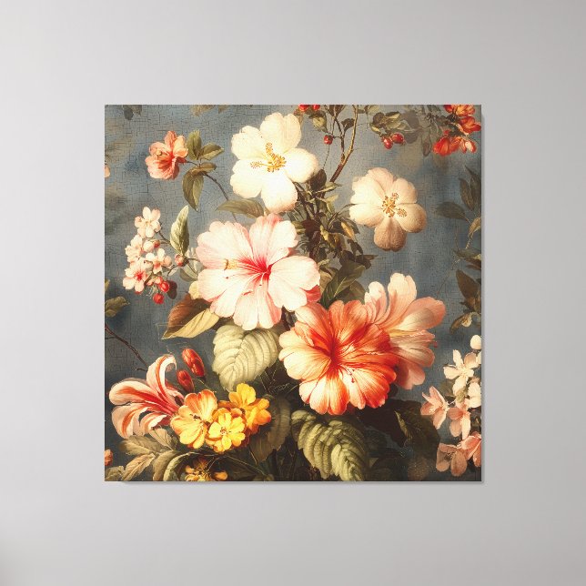 Livsglad Vintage Blomsterarrangemang Canvastryck (Framsida)