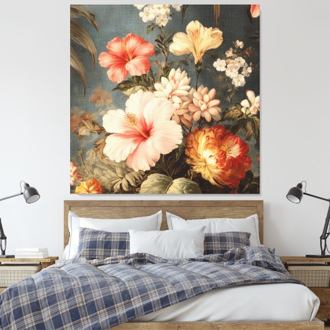 Livsglad Vintage Blomsterarrangemang Canvastryck (Insitu (sovrum))