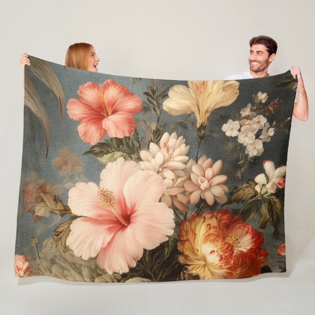 Livsglad Vintage Blomsterarrangemang Fleecefilt (På plats)