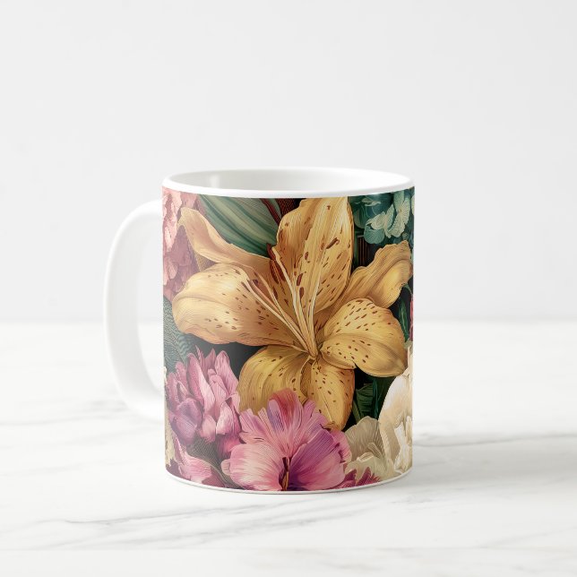Livsglad Vintage Blomsterarrangemang Kaffemugg (Framsida vänster)