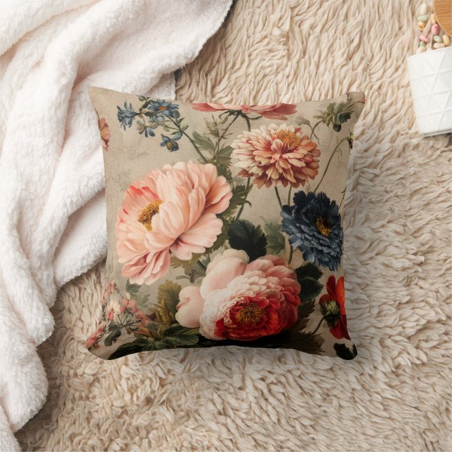 Livsglad Vintage Blomsterarrangemang Kudde (Filt)