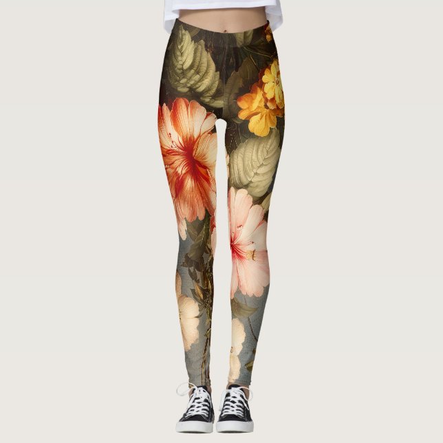 Livsglad Vintage Blomsterarrangemang Leggings (Framsida)