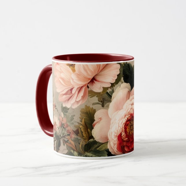 Livsglad Vintage Blomsterarrangemang Mugg (Framsida vänster)