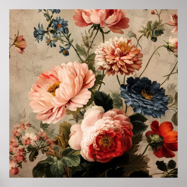 Livsglad Vintage Blomsterarrangemang Poster (Framsidan)