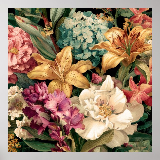 Livsglad Vintage Blomsterarrangemang Poster (Framsidan)