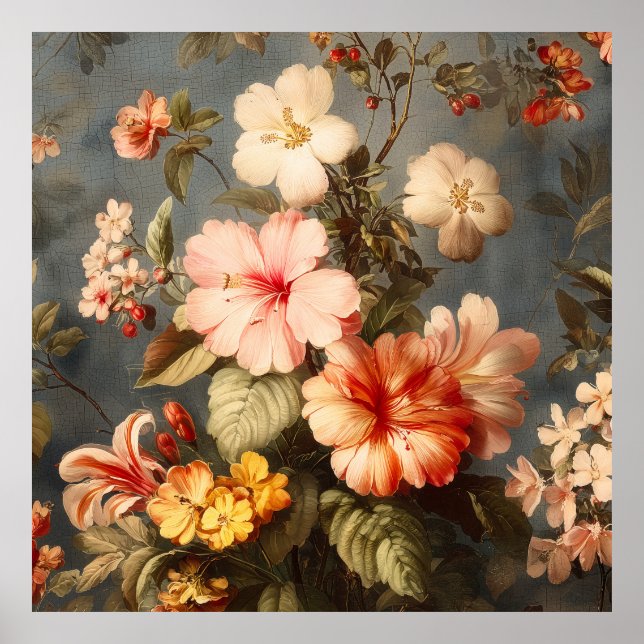 Livsglad Vintage Blomsterarrangemang Poster (Framsidan)