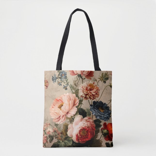 Livsglad Vintage Blomsterarrangemang Tygkasse (Framsida)