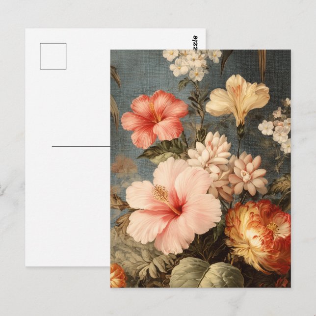 Livsglad Vintage Blomsterarrangemang Vykort (Fram/baksida)