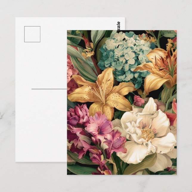 Livsglad Vintage Blomsterarrangemang Vykort (Fram/baksida)