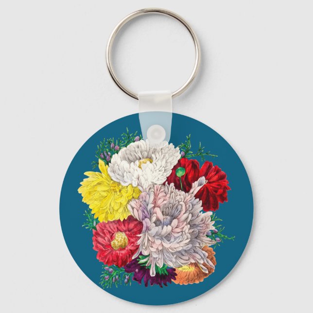 Livsglad Vintage Botanisk Vildblomsbukett Nyckelring (Framsida)