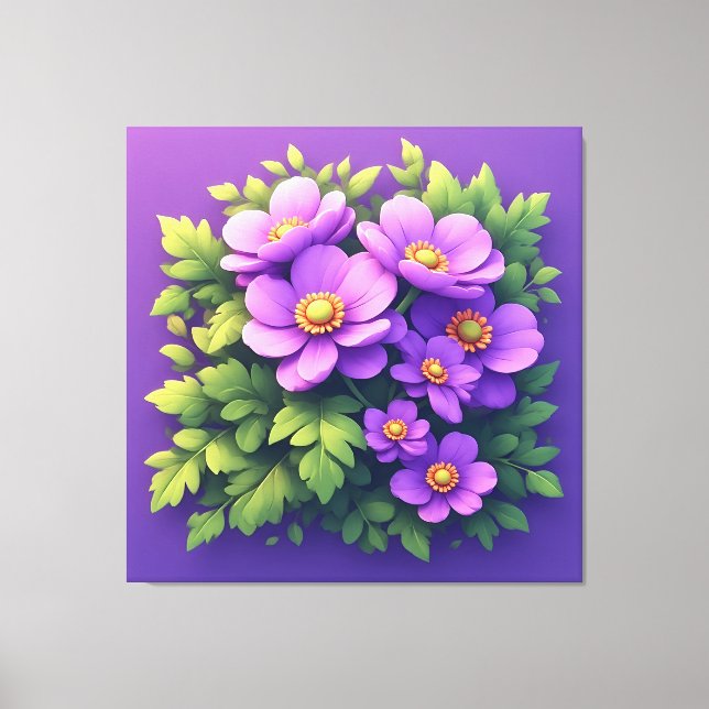 Livsglad violett blomsterbukett canvastryck (Framsida)
