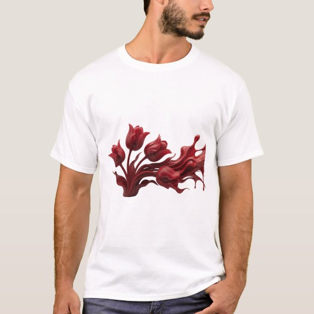 Livsglada ABSTRAKT BLOMMOR Stilfullt Statement T Shirt (Framsida)