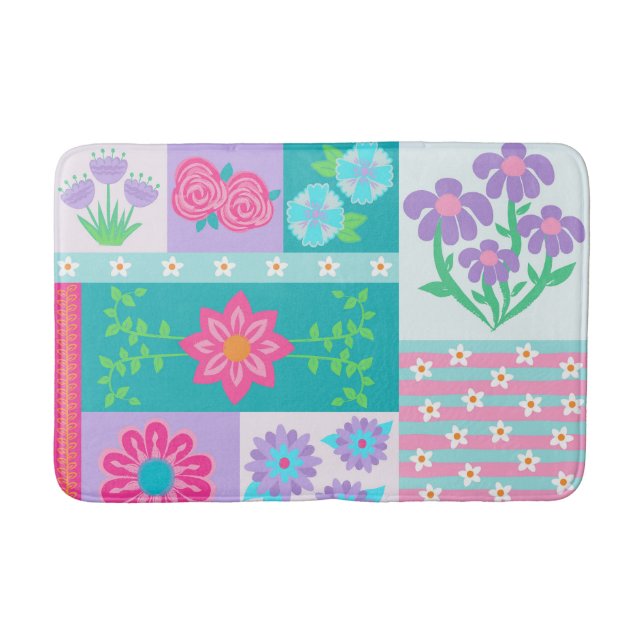 Livsglada blommande blommor design badrumsmatta (Framsidan)