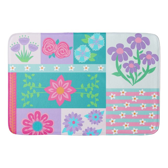 Livsglada blommande blommor design badrumsmatta (Framsidan)