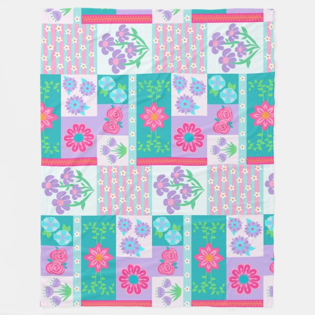 Livsglada blommande blommor design fleecefilt (Framsidan)