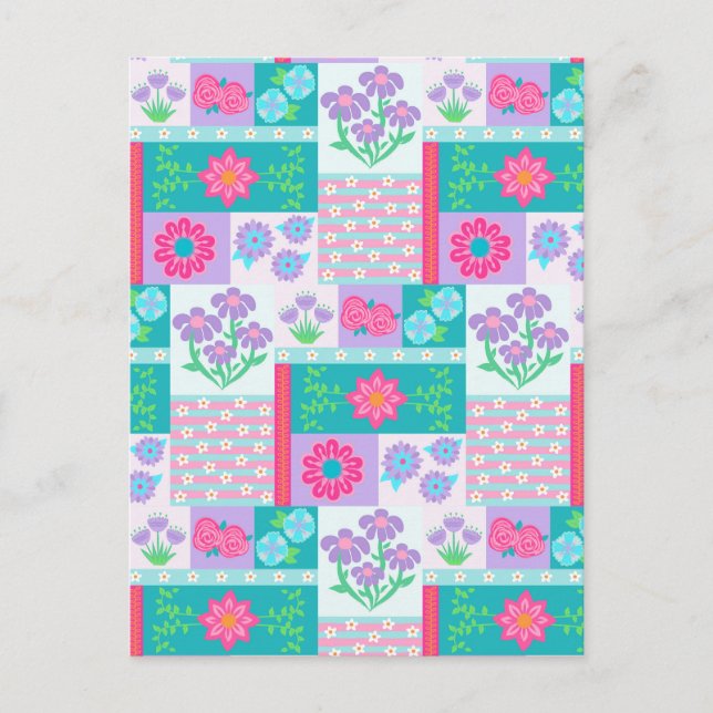 Livsglada blommande blommor design helg vykort (Framsida)