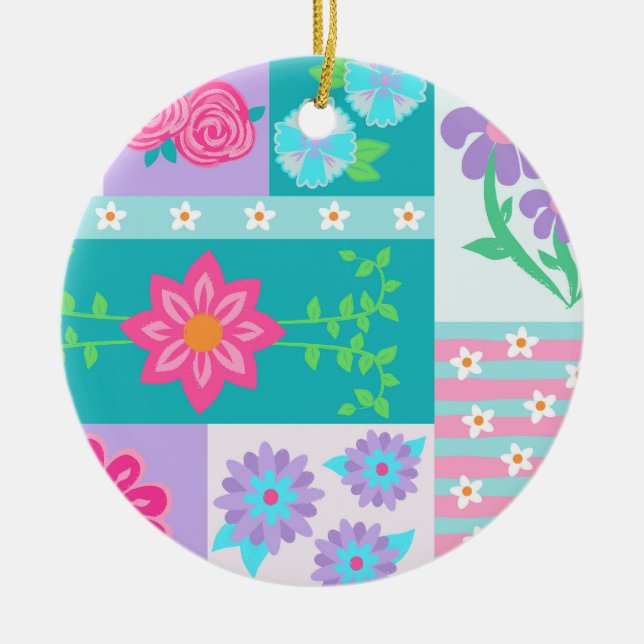 Livsglada blommande blommor design julgransprydnad keramik (Framsidan)