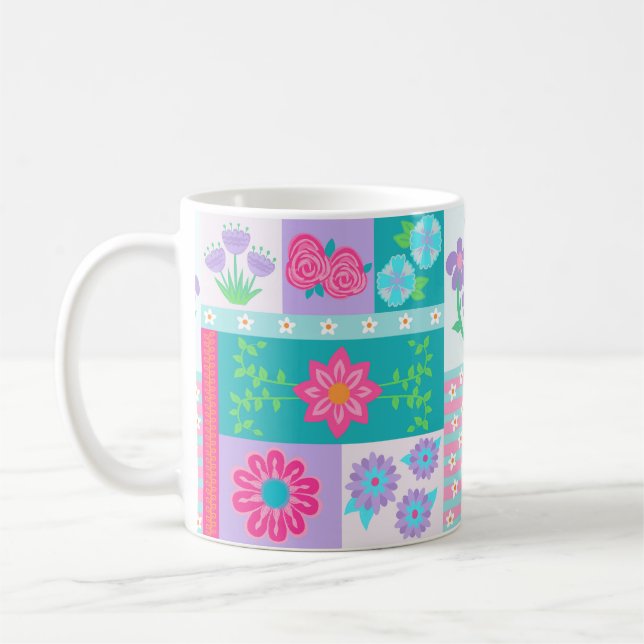 Livsglada blommande blommor design kaffemugg (Vänster)