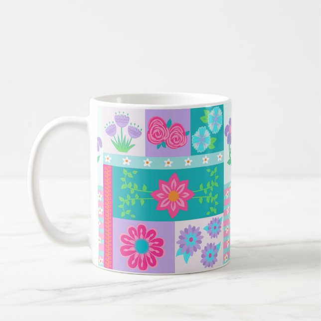 Livsglada blommande blommor design kaffemugg (Vänster)
