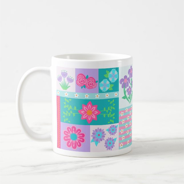 Livsglada blommande blommor design kaffemugg (Vänster)