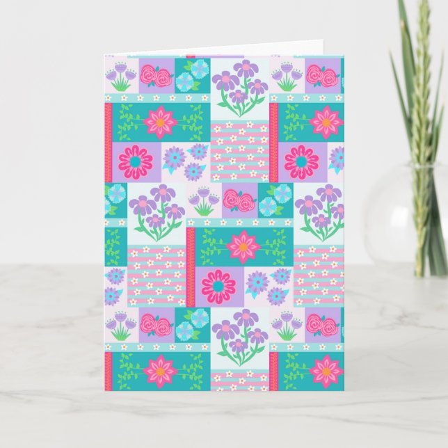 Livsglada Blommande Blommor Design Kort (Framsida)