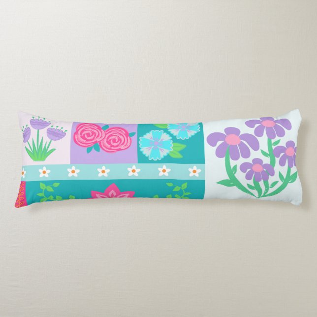 Livsglada blommande blommor design kroppskudde (Framsidan)