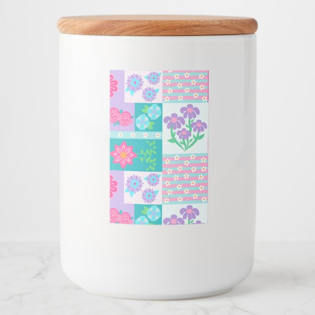 Livsglada blommande blommor design mat etikett (Framsida)