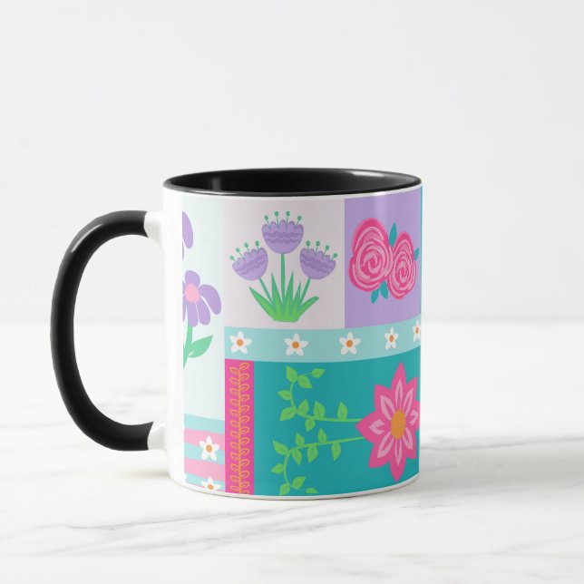 Livsglada blommande blommor design mugg (Vänster)