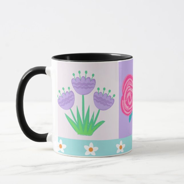 Livsglada blommande blommor design mugg (Vänster)