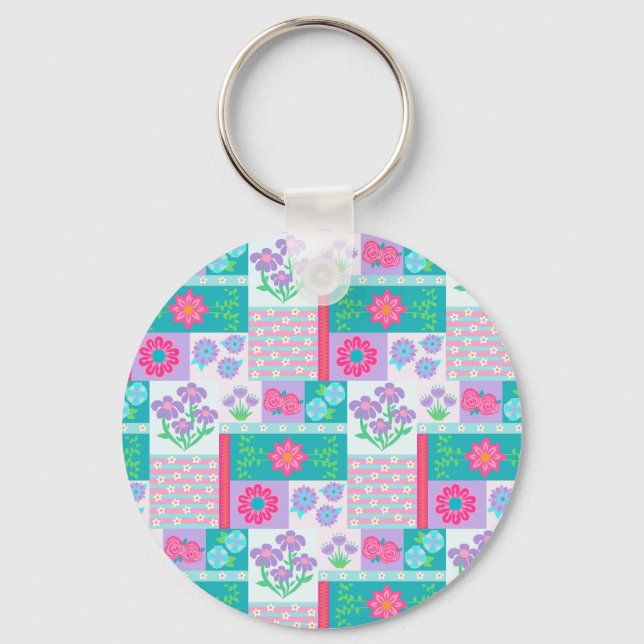 Livsglada blommande blommor design nyckelring (Framsida)