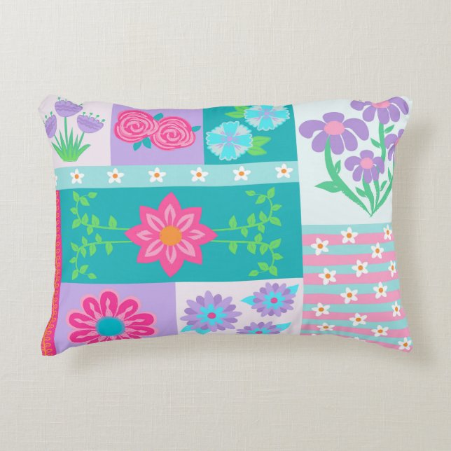Livsglada blommande blommor design prydnadskudde (Framsidan)