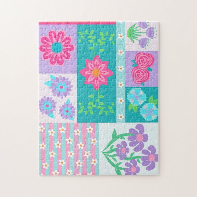 Livsglada blommande blommor design pussel (Vertikal)