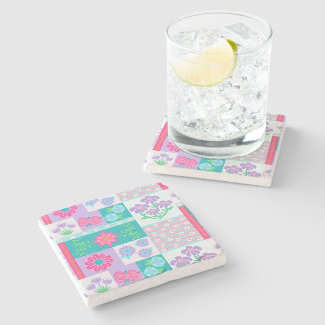 Livsglada blommande blommor design stenunderlägg (Sidan)