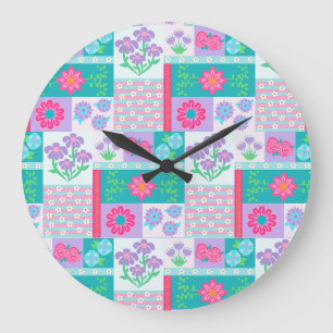 Livsglada blommande blommor design stor klocka