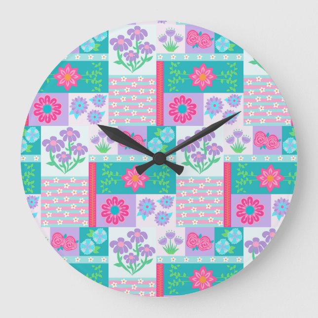 Livsglada blommande blommor design stor klocka (Framsida)