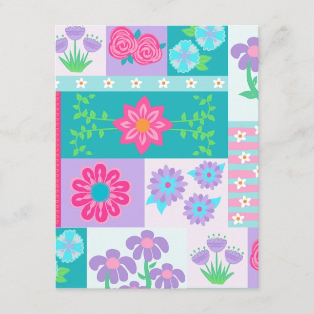 Livsglada blommande blommor design tilläggskort (Framsida)